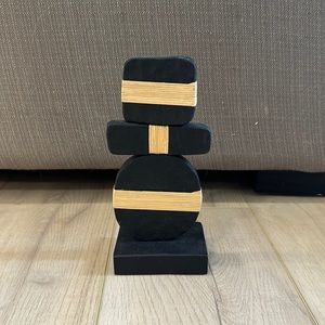 Black Stone & Rattan Modern Sculpture